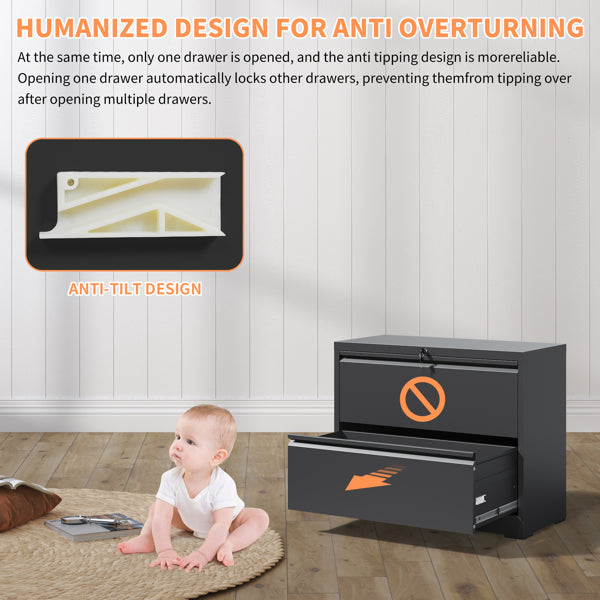 2-Drawer Lateral File Cabinet with Lock, Letter/A4 — features