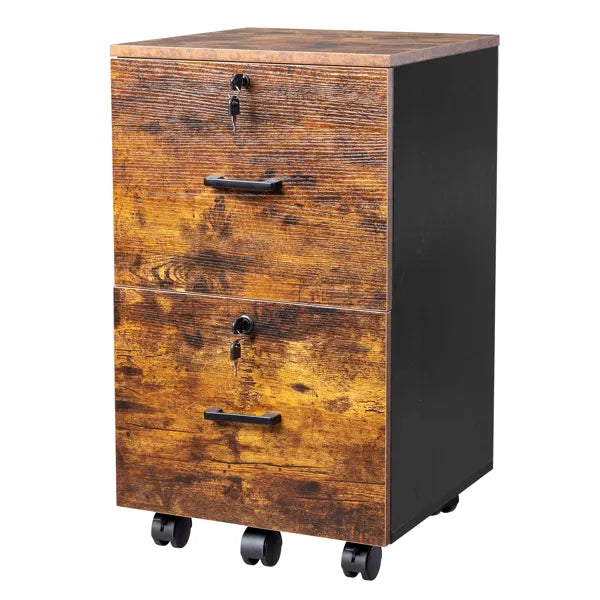 2-Drawer Rolling File Cabinet with Lock – Brown/Black — product photo