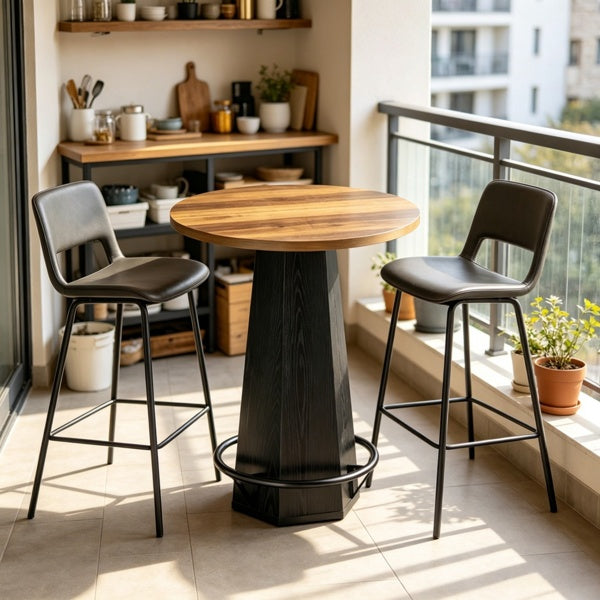 Round Bar Table, 31" Hexagonal Base – Black/Brown — room view
