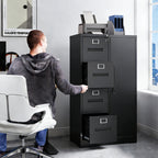 4-Drawer Vertical File Cabinet with Lock, Steel – Black — room view angled