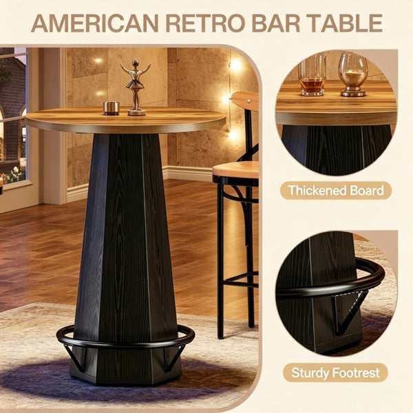 Round Bar Table, 31" Hexagonal Base – Black/Brown — features