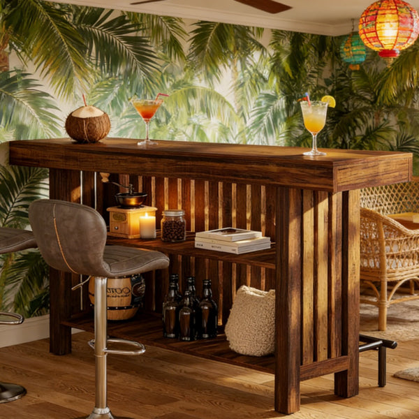 Bar Table with Storage Shelves, Counter-Height — room view angled