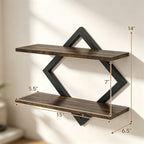 2-Tier Floating Wall Shelves Set of 2, Diamond Frame – Black/Brown — dimensions