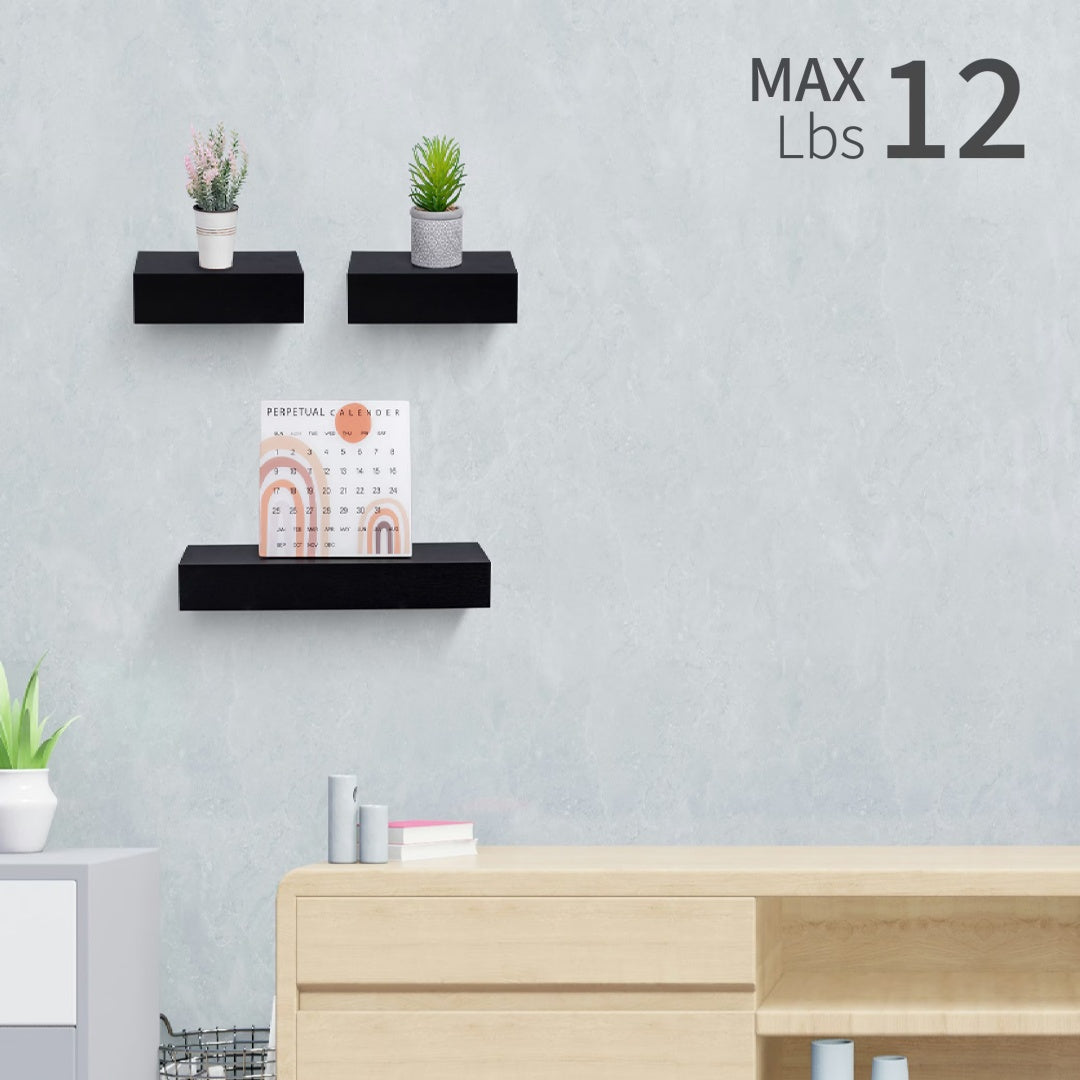 18" Floating Wall Shelf, Wood – Black — features