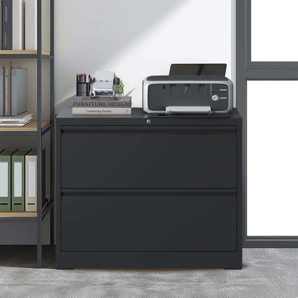 2-Drawer Lateral File Cabinet with Lock, Letter/A4 — room view angled