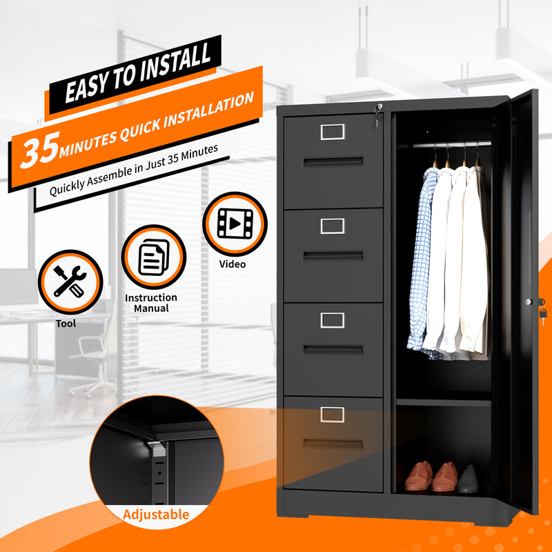 4-Drawer Vertical File Cabinet with Lock, Steel – Black — features