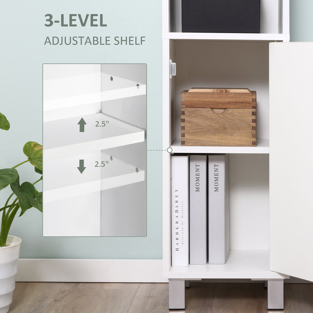 Tall Bathroom Storage Cabinet with Mirror – White — features