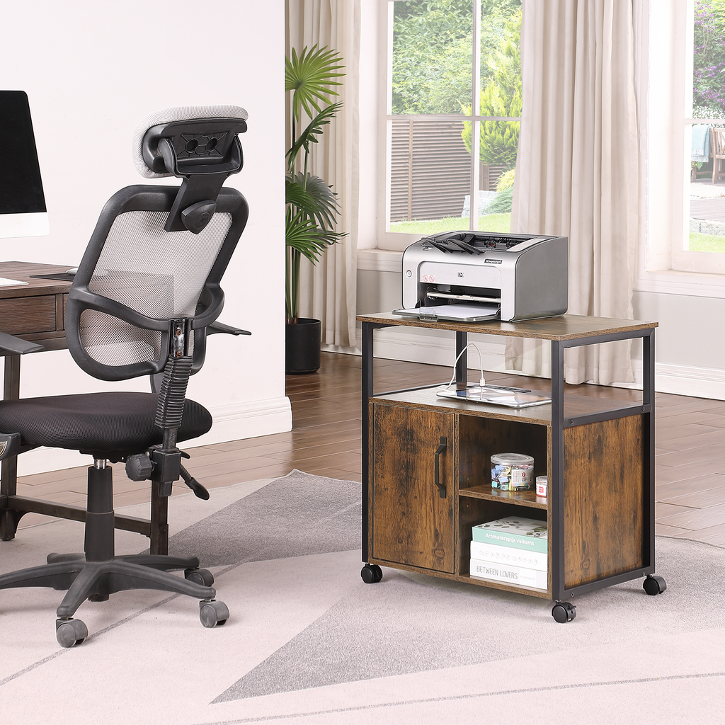 File Cabinet with USB Charging Ports, Printer Stand – Rustic Brown — room view
