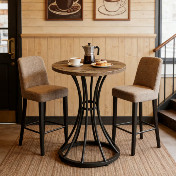 Round Bar Table for 2, Metal Frame – Brown — room view angled