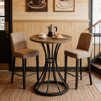 Round Bar Table for 2, Metal Frame – Brown — room view angled