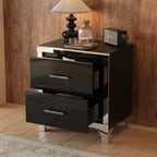 2-Drawer Mirrored Nightstand, High-Gloss – Black — product photo