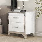 2-Drawer Mirrored Nightstand, High-Gloss – White — room view