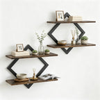 2-Tier Floating Wall Shelves Set of 2, Diamond Frame – Black/Brown — room view