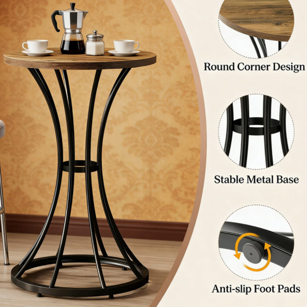Round Bar Table for 2, Metal Frame – Brown — features