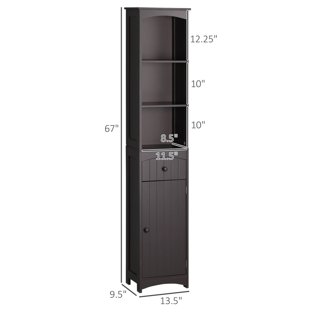 Narrow Bathroom Linen Tower with Cabinet – Brown — dimensions