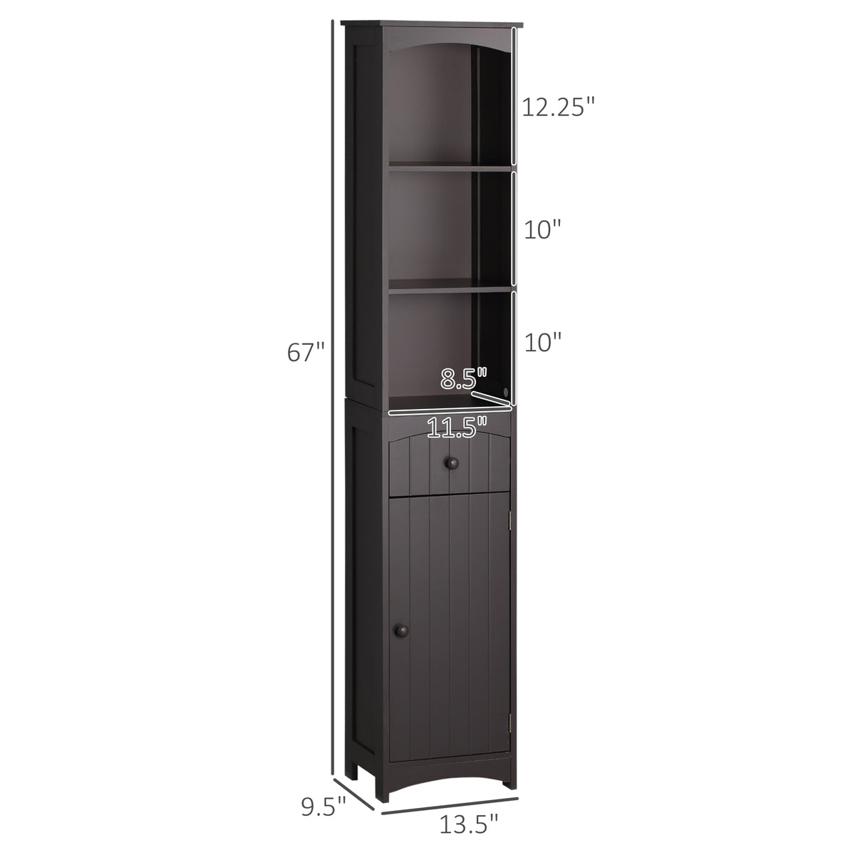 Narrow Bathroom Linen Tower with Cabinet – Brown — dimensions