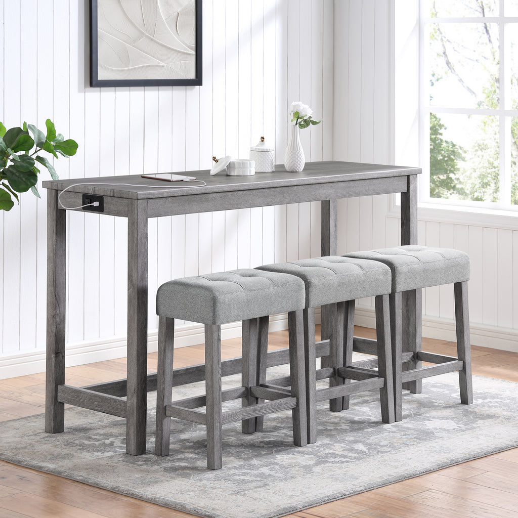 Bar Table & Stools Set with Power Outlet – Gray — room view