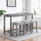 Bar Table & Stools Set with Power Outlet – Gray — room view