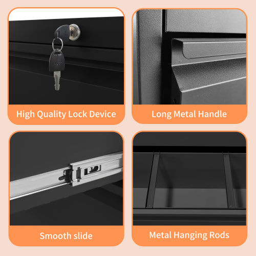 2-Drawer Lateral File Cabinet with Lock, Steel – Black — features