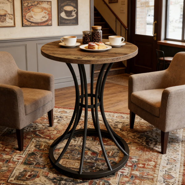 Round Bar Table for 2, Metal Frame – Brown — room view angled