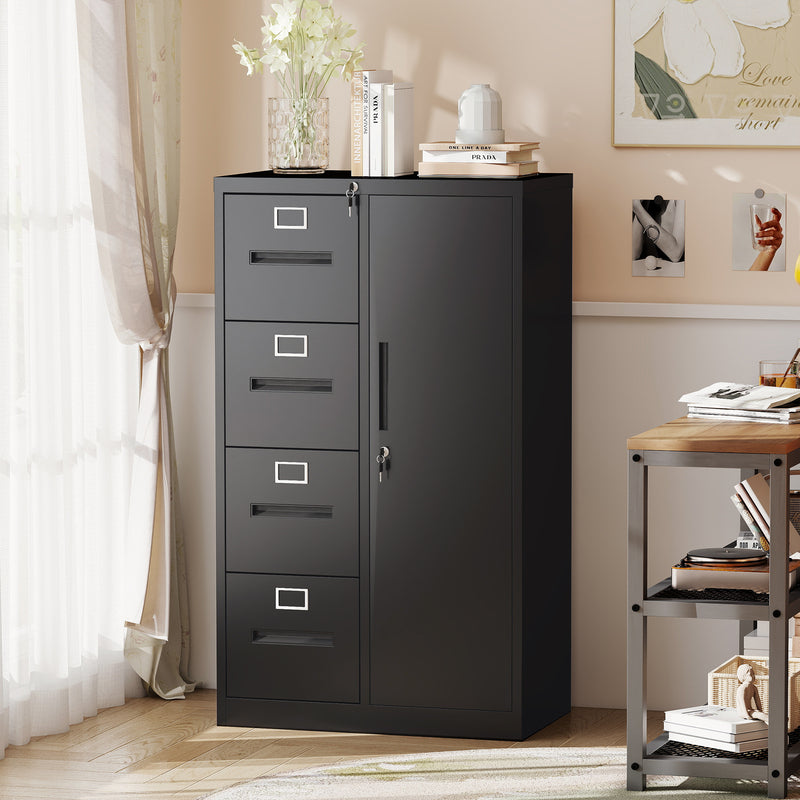 4-Drawer Vertical File Cabinet with Lock, Steel – Black — room view
