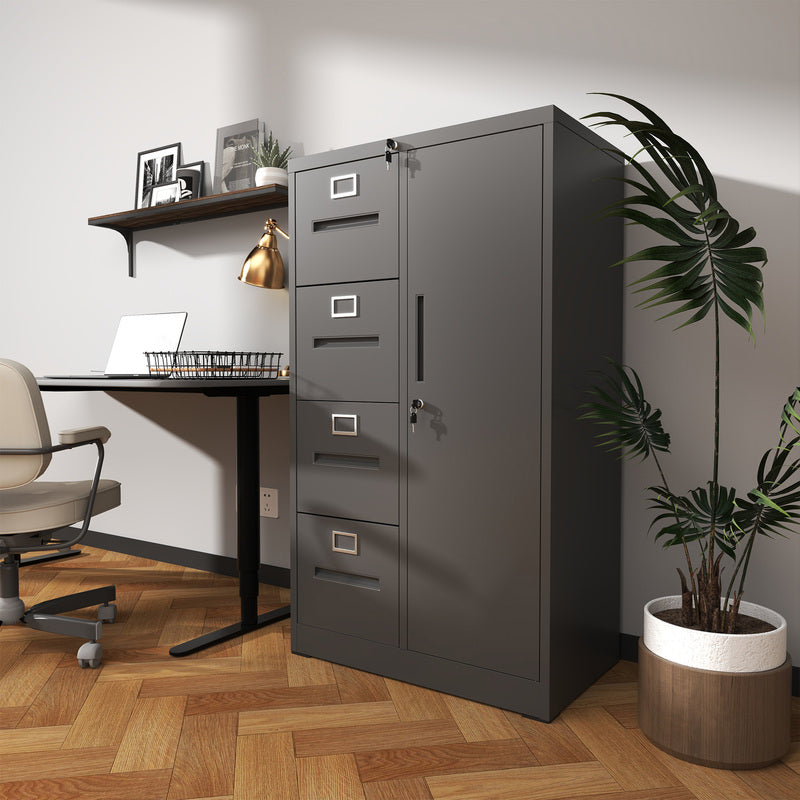 4-Drawer Vertical File Cabinet with Lock, Steel – Black — room view angled