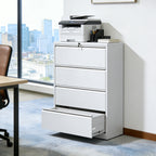 4-Drawer Lateral File Cabinet with Lock – White — room view angled