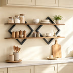 2-Tier Floating Wall Shelves Set of 2, Diamond Frame – Black/Brown — room view angled