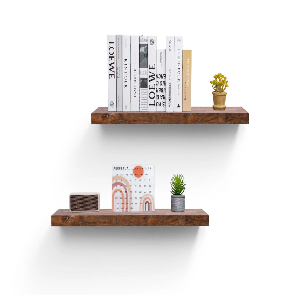 31" Long Floating Wall Shelf, Wood – Brown — room view angled