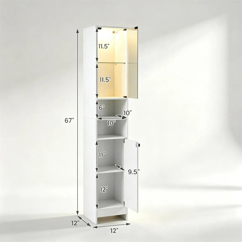 Narrow Bathroom Storage Cabinet with LED Light – White — detail