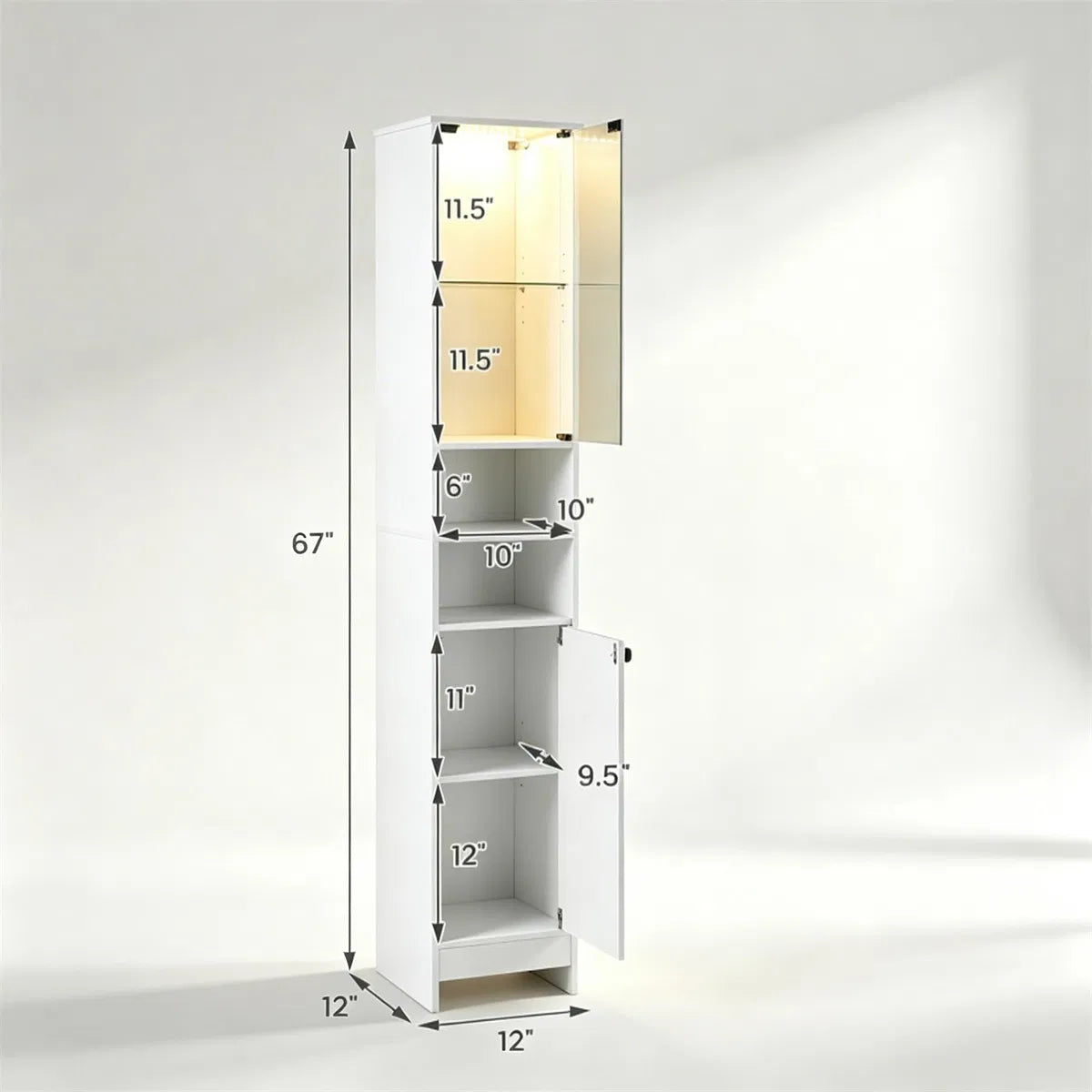 Narrow Bathroom Storage Cabinet with LED Light – White — detail
