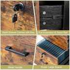 2-Drawer Rolling File Cabinet with Lock – Brown/Black — features