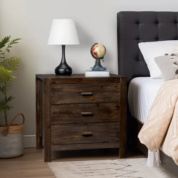 3-Drawer Nightstand with USB Charging & Outlets — room view angled