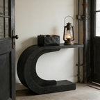 C-Shaped Console Accent Table, Hallway – Black — room view angled