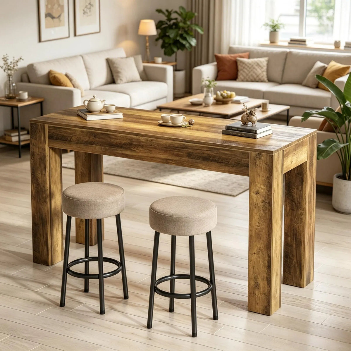 Farmhouse Bar Table, Counter-Height Wood — room view angled