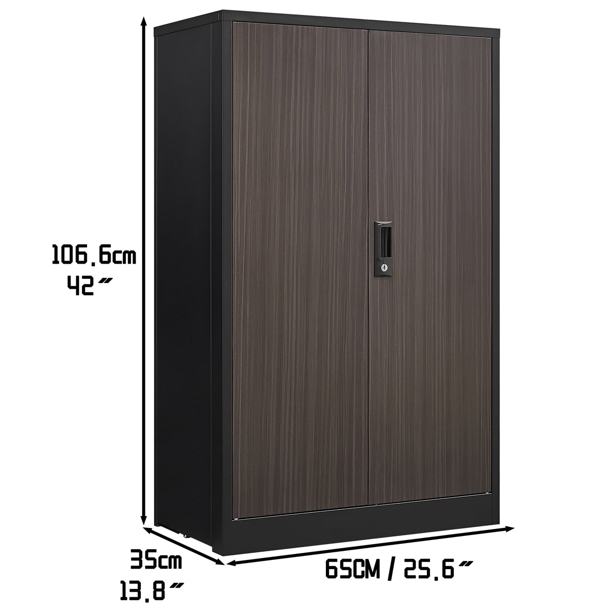 Folding Metal Storage Cabinet with Lock – Black — dimensions