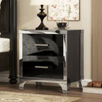2-Drawer Mirrored Nightstand, High-Gloss – Black — room view