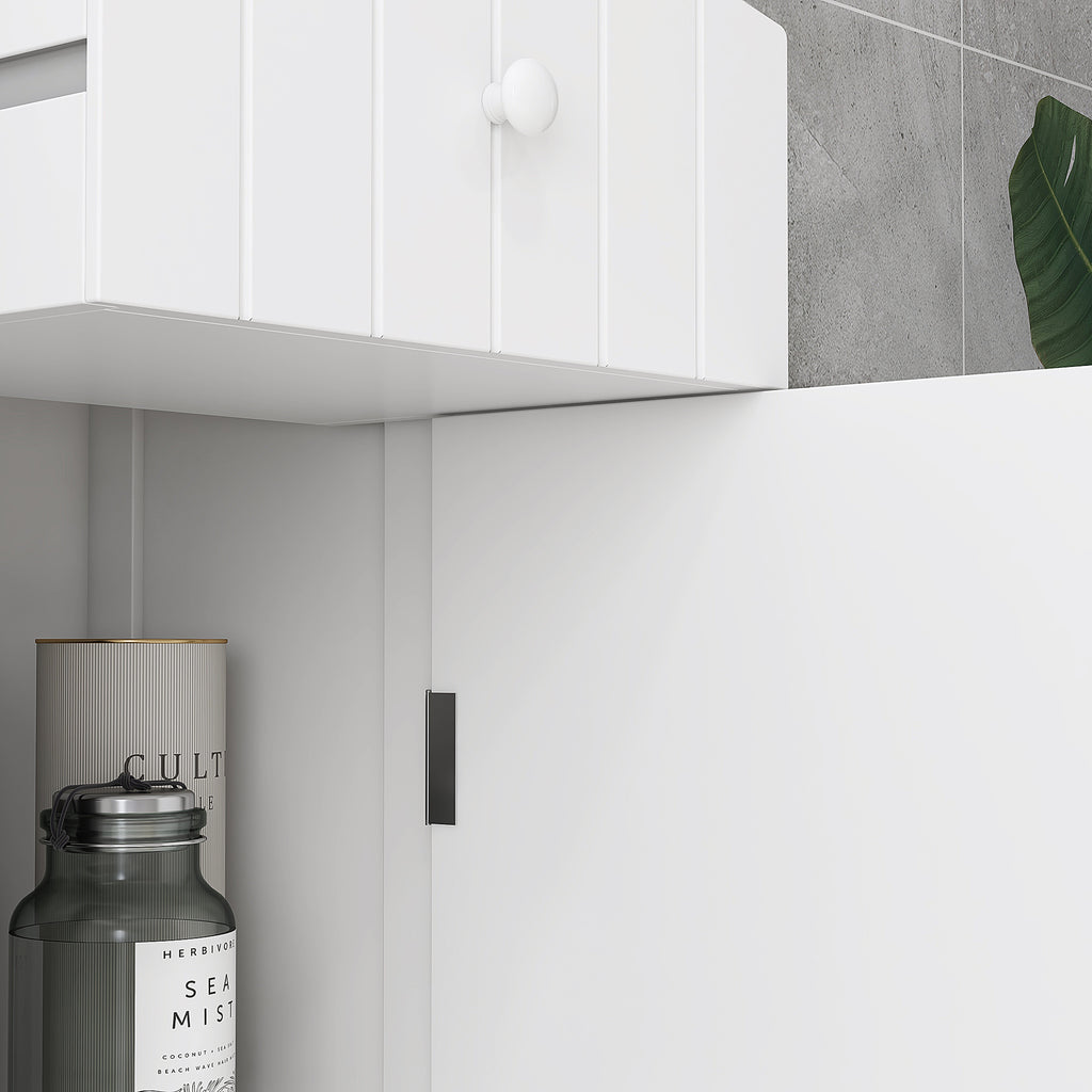 Tall Linen Tower Cabinet with Drawer – White — product photo angled