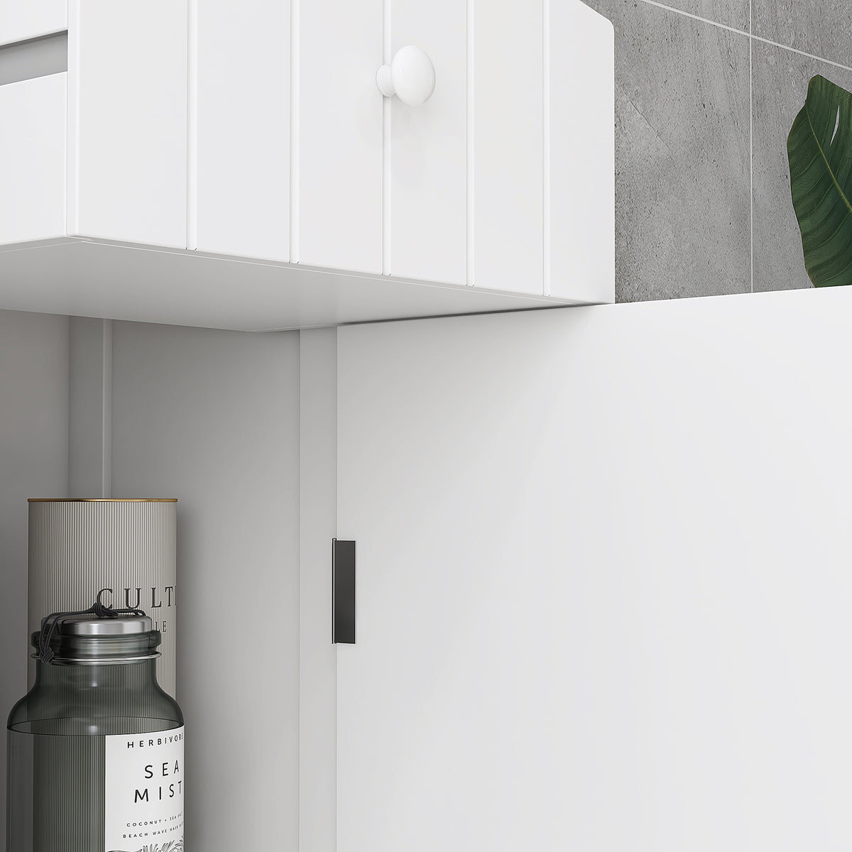 Tall Linen Tower Cabinet with Drawer – White — product photo angled