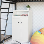 2-Door Storage Tower with Shelves – White — room view wide
