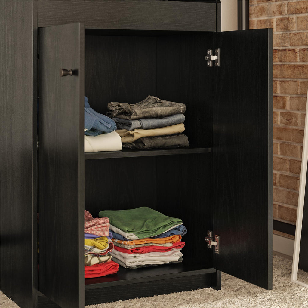 2-Door Storage Tower with Shelves – Black — detail