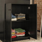 2-Door Storage Tower with Shelves – Black — detail