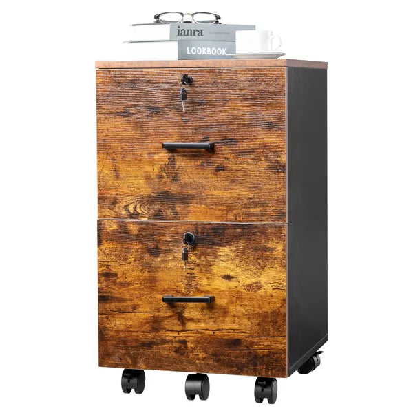 2-Drawer Rolling File Cabinet with Lock – Brown/Black — product photo