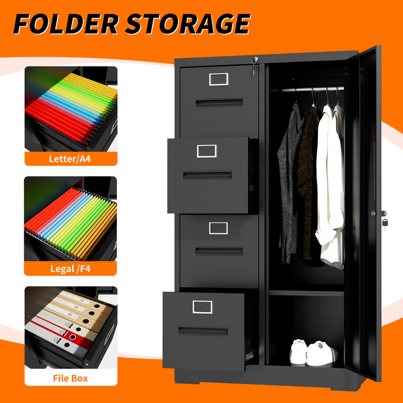 4-Drawer Vertical File Cabinet with Lock, Steel – Black — features