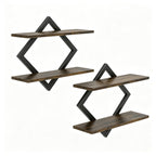 2-Tier Floating Wall Shelves Set of 2, Diamond Frame – Black/Brown — room view angled