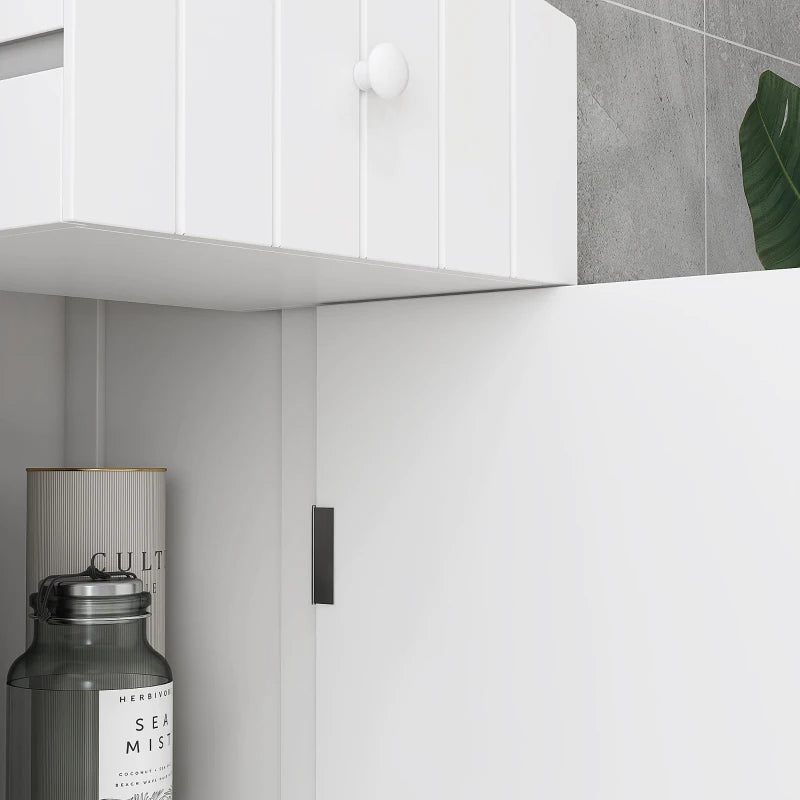 Tall Linen Tower Cabinet with Drawer – White — product photo angled