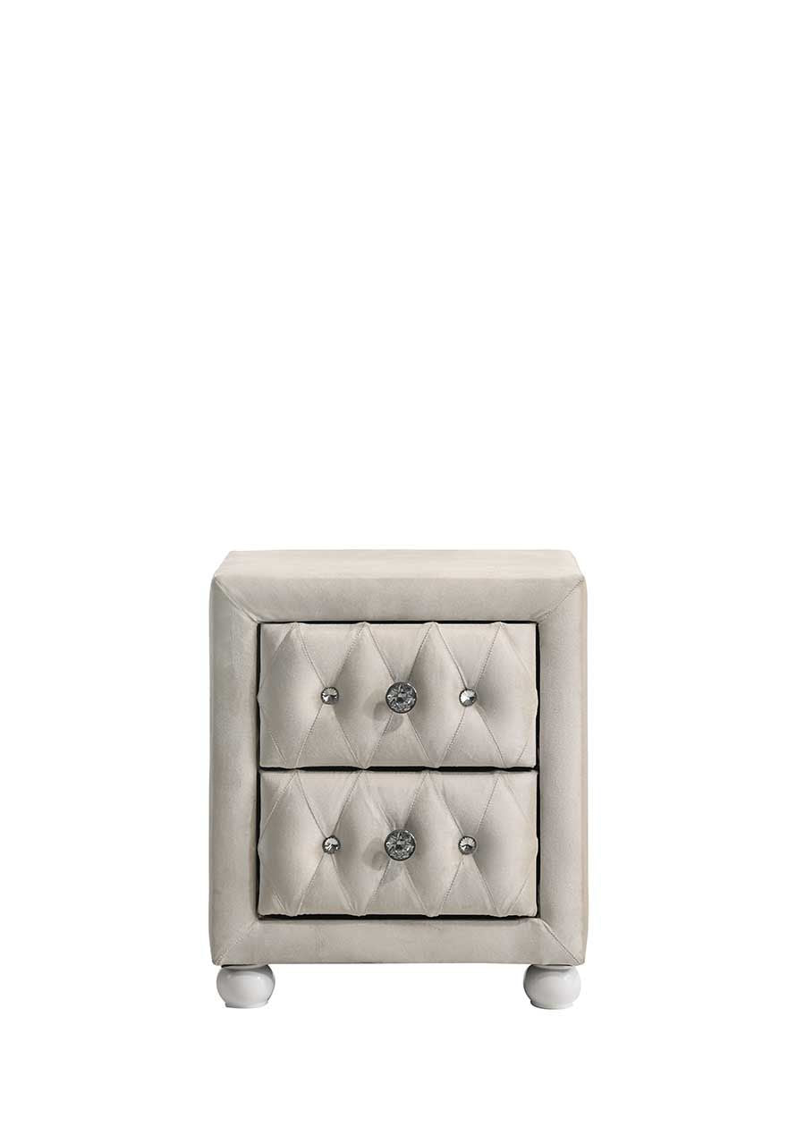 Upholstered Fabric Nightstand, Square – Beige — product photo angled