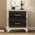 2-Drawer Mirrored Nightstand, High-Gloss – Black — product photo