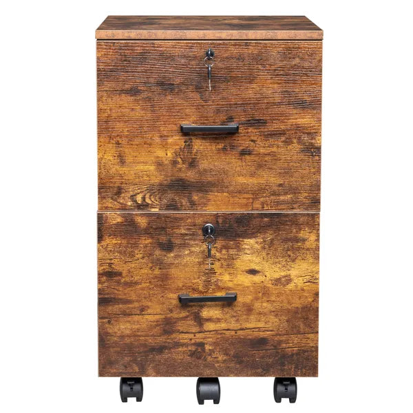2-Drawer Rolling File Cabinet with Lock – Brown/Black — product photo