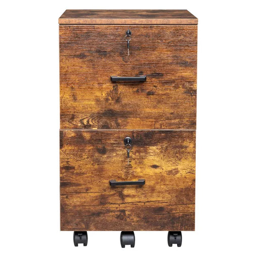 2-Drawer Rolling File Cabinet with Lock – Brown/Black — product photo
